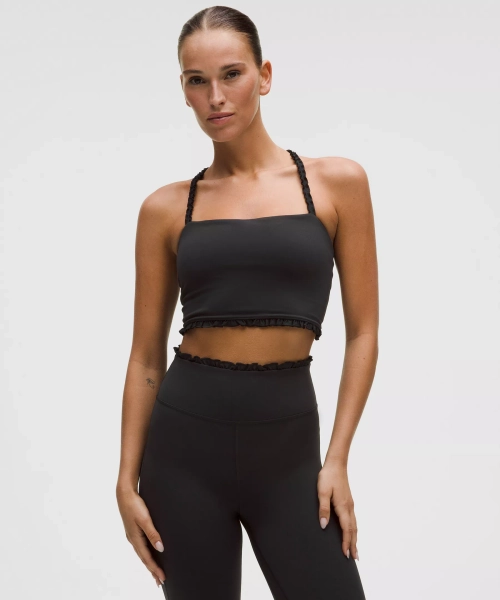 Nulu Ruffle-Trim Cropped Tank Top - Black - XXS