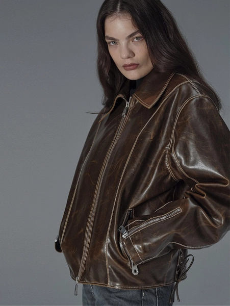Robin Unisex Vegan Olive Leather Jacket | Moss - XS