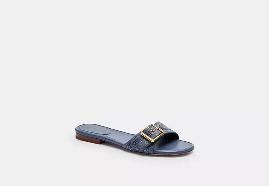 Margot Flat Sandal In Crystal Signature Denim