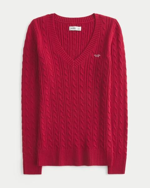 Cable-Knit V-Neck Icon Sweater