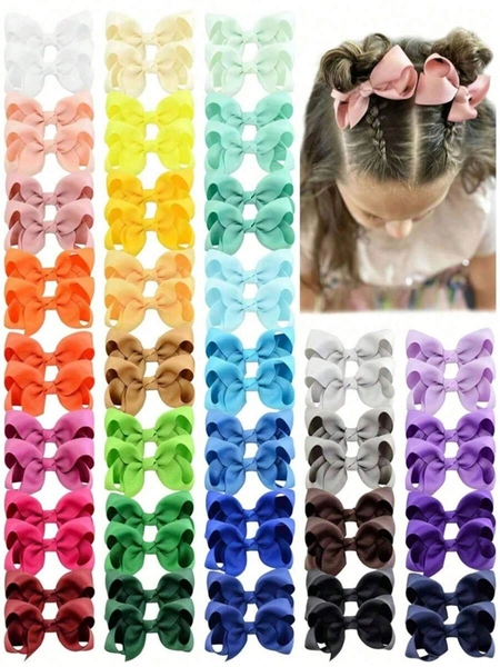 20pcs Random Color Cute Ribbon Bow Hair Clips, Hair Accessories For Girls Daily Wear