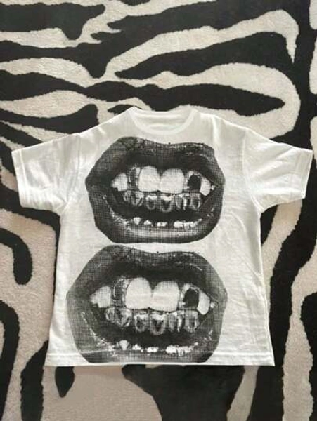 Plus Size Women T-Shirts, Lips Print Fashion Gothic Streetwear ,(1 Pcs )100% Cotton Casual Printed T-Shirt,Crew Neck Short Sleeve,220g  Cotton T-Shirt,For Going Out,Gift,Summer,Unisex