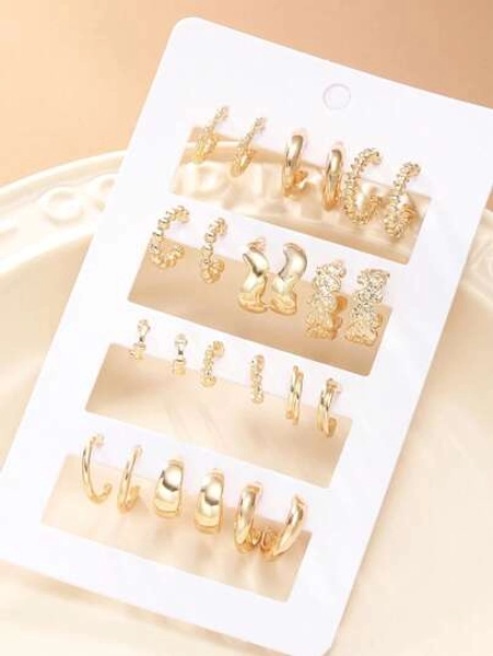 17KM 24pcs/Set Fashion Rhinestone Small Hoop Earrings, Minimalist Style Everyday Earrings For Women, Suitable For Date, Holiday, Anniversary Gift