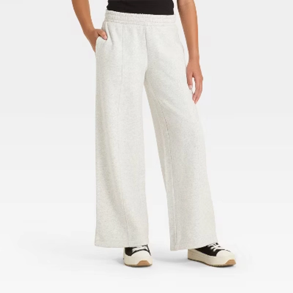 Girls' Fleece Wide Leg Sweatpants - art class™ Heather Gray L