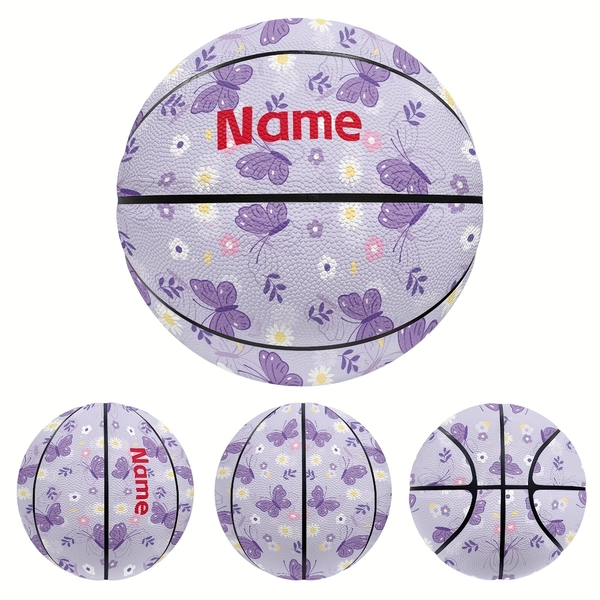 Custom Name Basketball - Pink & Purple Butterfly Design, Size 5/7, PU Material - Ideal for Valentine's Day, Women's Day, Mother's Day, Independence Day, Easter, Thanksgiving, Christmas, Halloween Gifts & Decor