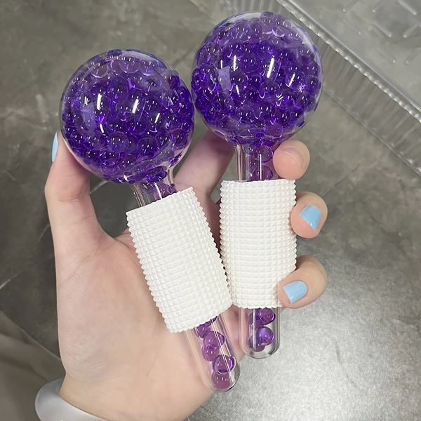 2pcs Ice Globes for Facials, Glass liquid Cooling Roller, Cryo Sticks for Face, Massager for Face Neck & Eyes, Light Beige Care for Dark Circles, Puffiness, Wrinkles, Collagen Production, Face Roller to Tighten Light Beige, Enhance Circulation and Complexion