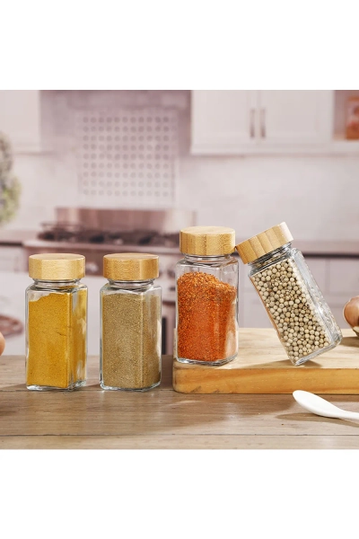 12/24Pcs Glass Spice Jars with Bamboo Lids
