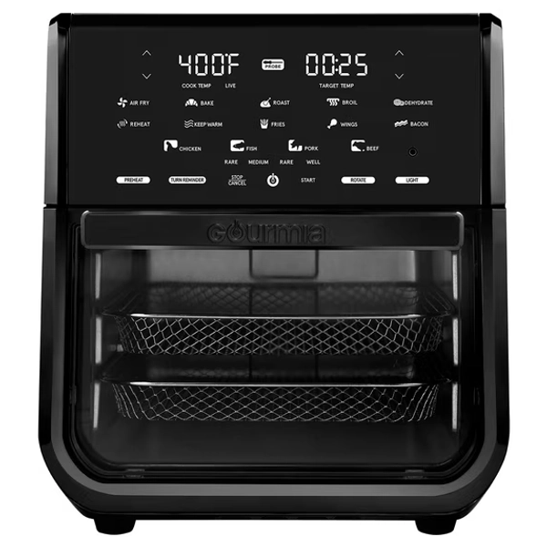 Gourmia All-in-One 14-Quart Air Fryer, Oven, Rotisserie, Dehydrator with Temperature Probe, Black