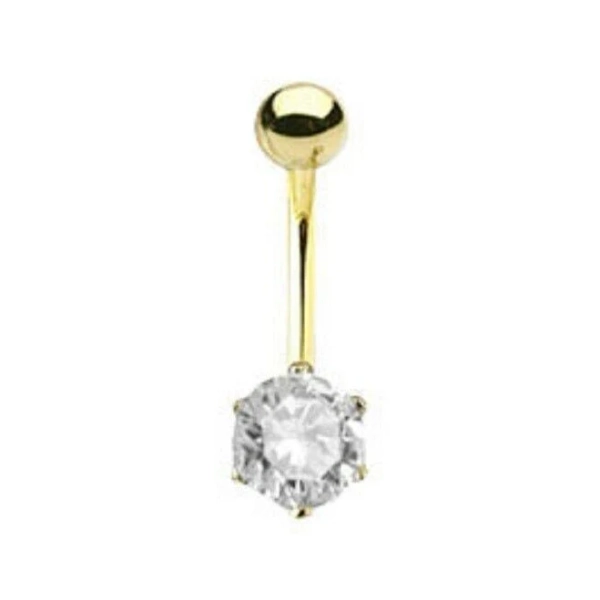 Body Jewelry 14 Gauge Solid 14k Yellow Gold Prong Round Belly Button Ring
