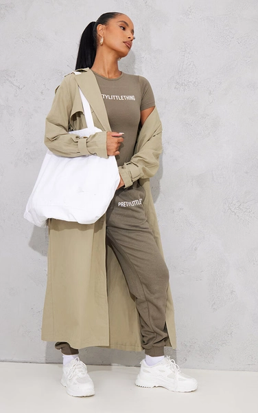 PRETTYLITTLETHING Sage Khaki Prettylittlething High Waist Cuffed Sweatpant