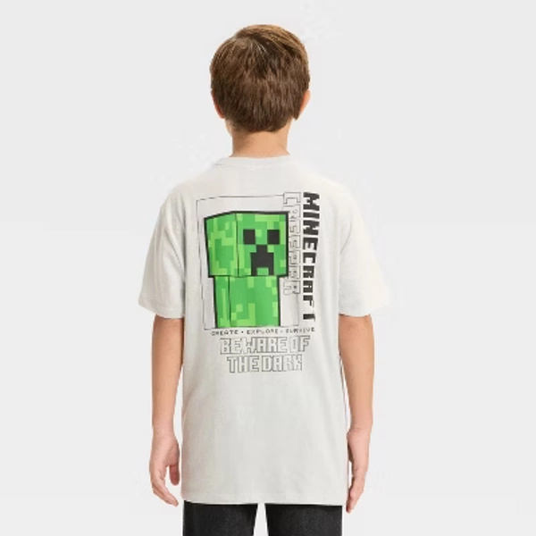 Boys' Minecraft Creeper Short Sleeve Graphic T-Shirt - Cream S