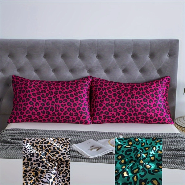 satin pillowcase,satin pillowcase 2pcs,satin pillowcases,Two-piece leopard print creative printed satin pillowcase, soft and colorful pillowcase, high-end and luxurious decoration for your home bedroom