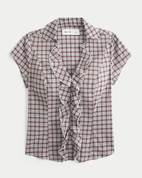 Short-Sleeve Flyaway Ruffle Shirt