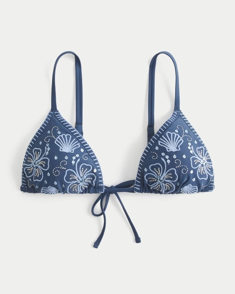 Embellished Stitch Over-the-Shoulder Triangle Bikini Top