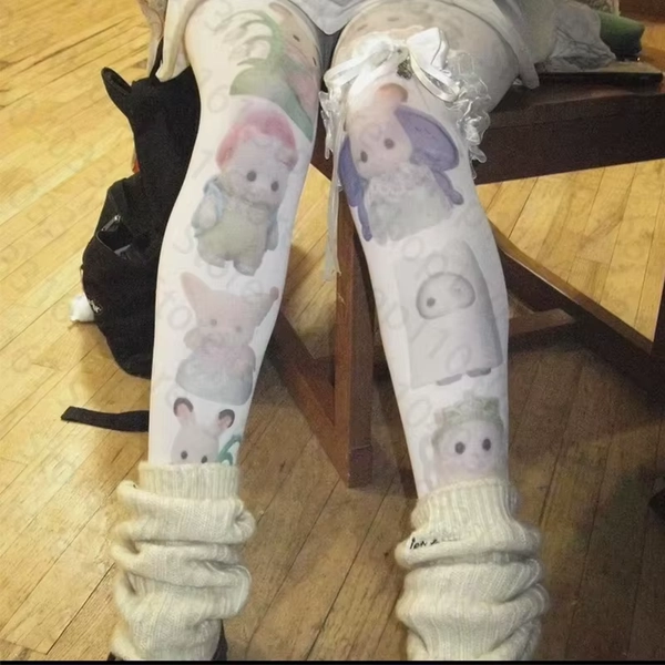 Retro 2000s punk cartoon print Gothic tight fitting pantyhose Harajuku fashion Y2K style cosplay cute socks Kawaii Emo girl - AliExpress 200574005