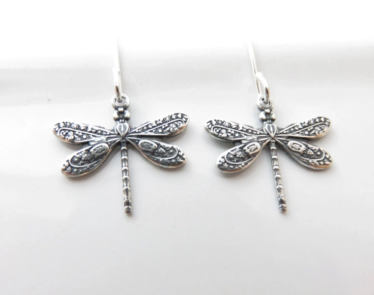 Small Silver Dragonfly Earrings Your Choice Of Ear Wires - Sterling Silver, Hypoallergenic, Lever Back, Insect Jewelry, Dainty Earrings