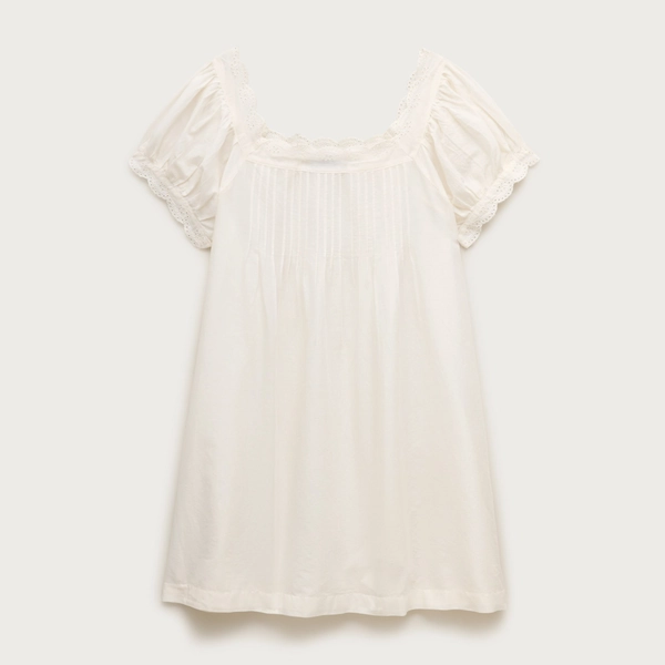 Cotton voile scallop-trim babydoll dress