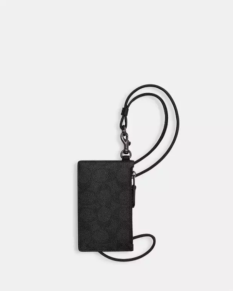 Gunmetal/Charcoal/Black Zip Lanyard Card Case In Signature Canvas