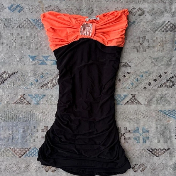 Y2K Arden B. black &amp; orange tube top with ruching...