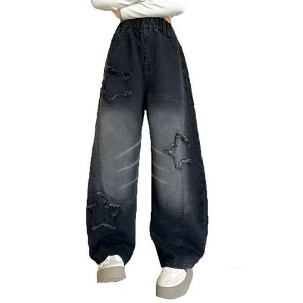 Huangyinggg Girl Jeans Star Jeans Girls Straight Leg Wide Leg Denim Jeans High Waist Cute Baggy Jeans with Pocket Jeans for Girls 9-10 Years, Girl's,