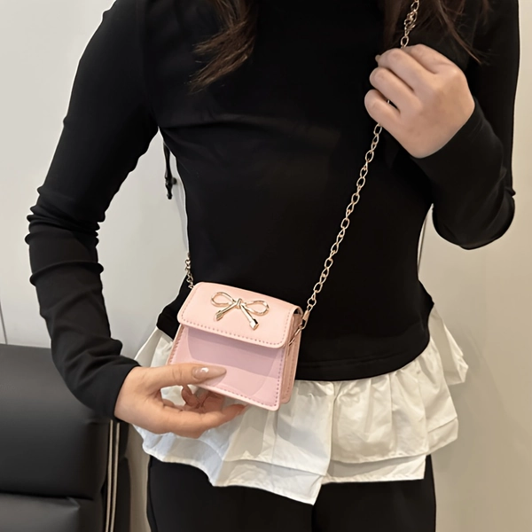 Bow Mini Chain Crossbody Bag, Niche Design Square Shoulder Bag, Versatile Exquisite Coin Purse, Multi-Color, Convenient for Outings, for Teenager