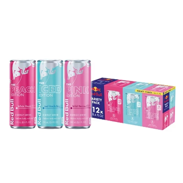 Red Bull Variety Pack Energy Drink - Peach, Iced Vanilla Berry, Pink - 12pk/8.4 fl oz Cans