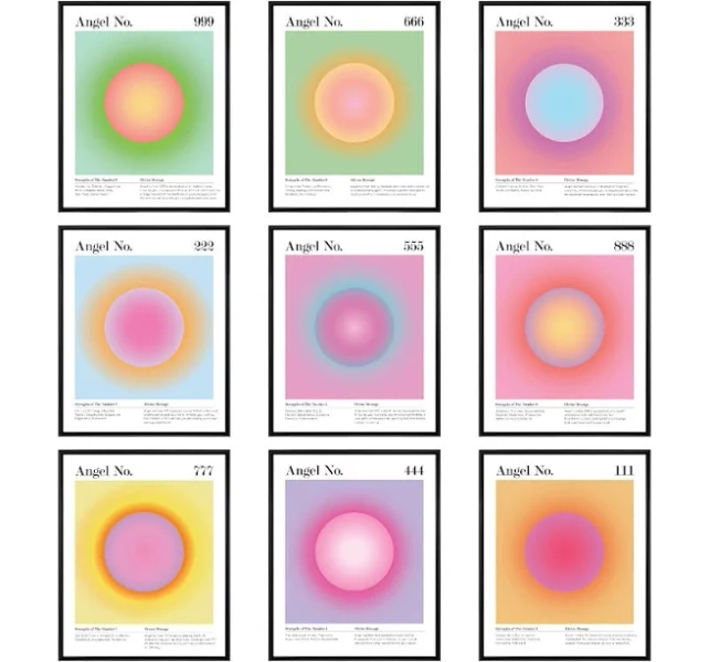 97 Decor Angel Number Poster - Aura Poster Aesthetic, Spiritual Posters, Gradient Angel Numbers Print, Pink Aura Balance Energy Pictures, Colorful