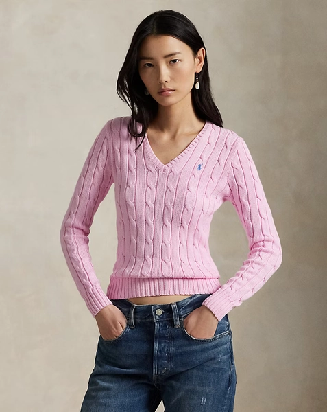 Cable-Knit Cotton V-Neck Sweater