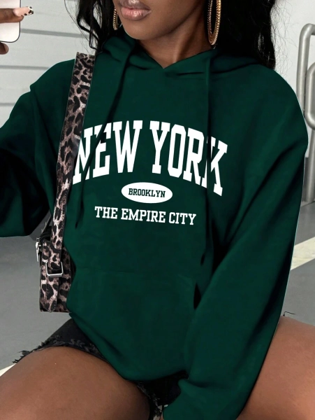 INAWLY Sudadera con capucha y cordón para mujer con estampado de letras, verde oscuro, otoño invierno, streetwear, escuela, vuelta al cole, pulóver de otoño, graduación, maestra