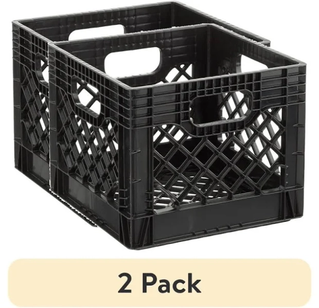 Juggernaut Storage 16qt Heavy-Duty Plastic Square Milk Crate (2pk)