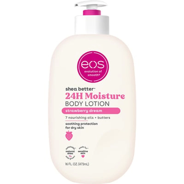 eos Shea Better Body Lotion Strawberry Dream, 24-Hour Moisture Skin Care, Lightweight & Non-Greasy, Natural Shea, Vegan, Strawberry Body Lotion, 16 fl oz Strawberry Dream 16 Fl Oz (Pack of 1)