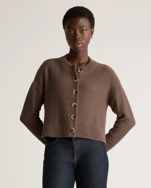 100% Organic Cotton Cropped Cardigan in Herb Green
