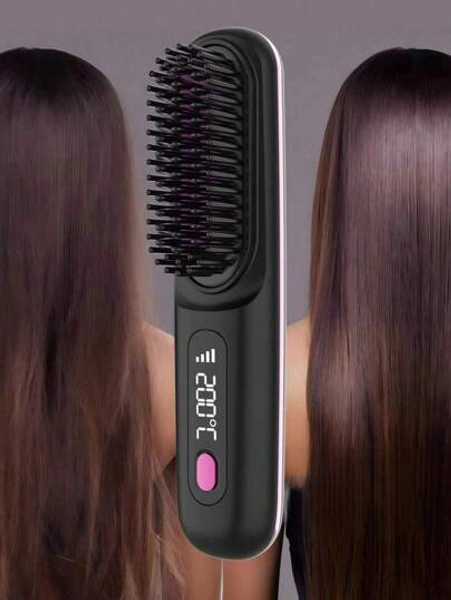 Cordless Straight Hair Brush, Portable Negative Ion Hot Comb, Long Battery Life, With USB Charging Function, Fast Heating Temperature Setting, Anti Scalding, 12 Minute Automatic Shutdown, Suitable For Travel, Ion Straight Hair Brush
