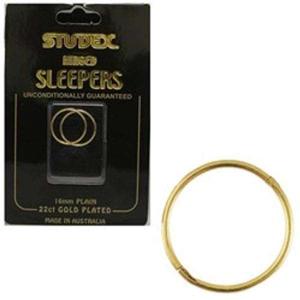 STUDEX Large plain sleepers 16mm 22ct gold plated