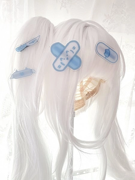 [£3.72]Blue Kitty/Bandage/Capsule/Knife Design Yami Kawaii Hairclip 5 Options