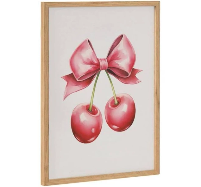 Kate and Laurel Gallery Coquette Preppy Retro Girly Red Pink Bow Cherries Framed Wall Art