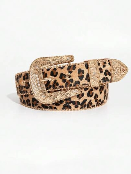 1pc Men's Leopard Print Vintage Carved Metal Buckle Beaded Edge S Belt, Versatile For Daily Wear Autumn-Winter Accessories,Suitable For Teens, Youth,Men,Casual, Outdoor, Athletic, Vacation, Graduation Gifts, Birthday, Daily Wear