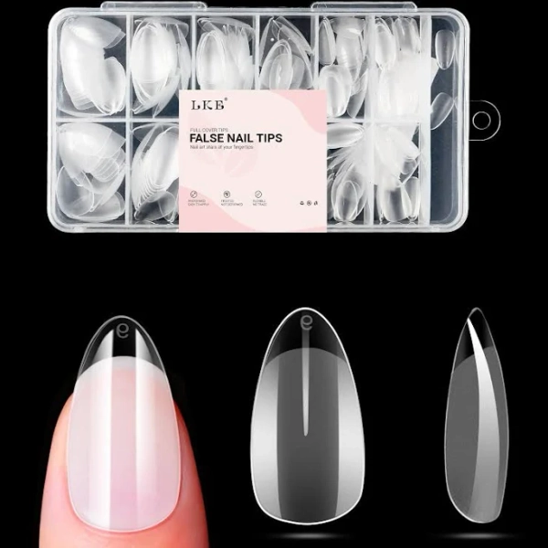 Lke Short Almond Nail Tips, 12 Sizes 240pcs Half Matte Soft Acrylic