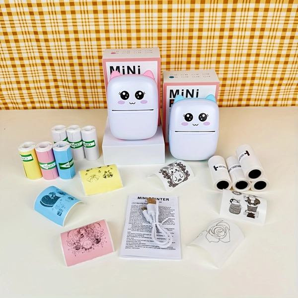 Portable Pocket Printer With 11 Rolls Of Self-Adhesive Stickers, USB Charging - Compatible With IOS And Android, Wireless, Mini Pocket Printer For Diaries, Labels, Photos And Notes