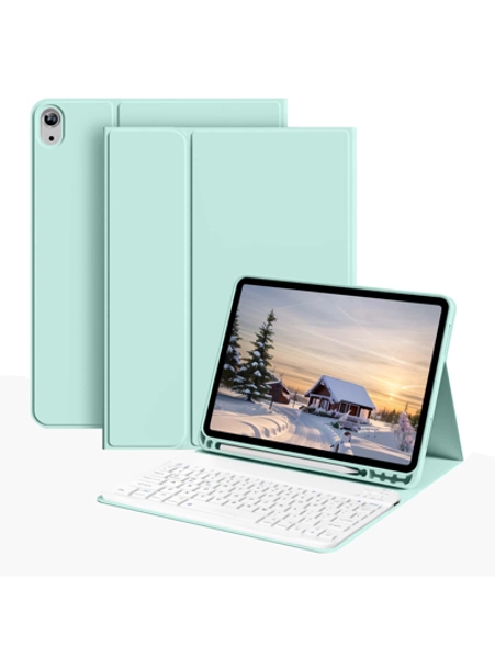 Keyboard Case Compatible With Samsung Galaxy Tab And IPad , Redmi Pad Se, With Detachable Wireless Bluetooth Keyboard (150mAh) And Pencil Holder(Mint Green)
