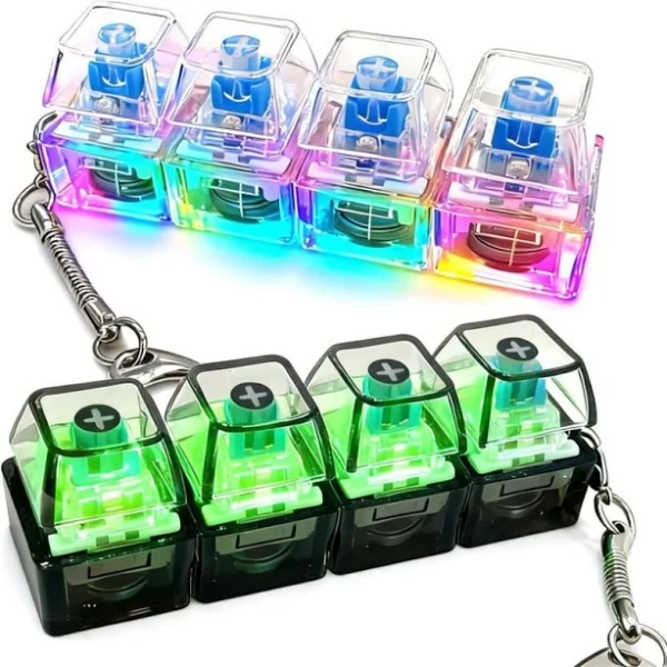 Glowing Keyboard Toy, 4-In-1 Stress Relief Button Keychain, Finger Clicker, Transparent Color, Relieve Anxiety, Fun Gift