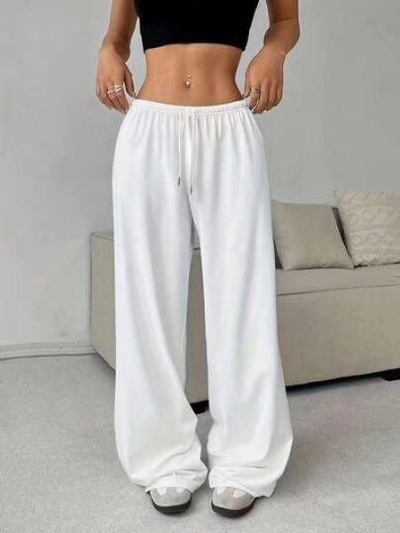 Women'S Casual Wide-Leg Joggers - Gray Drawstring Waist, Elastic Waistband, Comfortable Loose Fit For Spring/Summer/Fall, Perfect For Casual Attire, Jogging Pants Tights