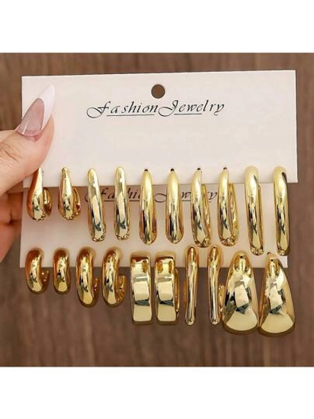 5 Pairs/10 Pairs New ABS Resin & CCB Exaggerated C-Shaped Water Drop Personalized Fashion Earring Set