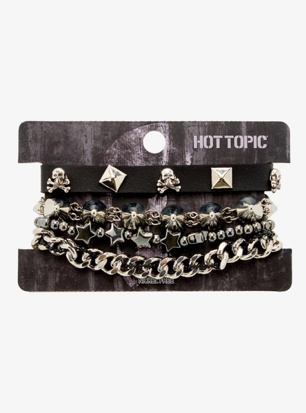 Skull Stud Spike Bracelet Set