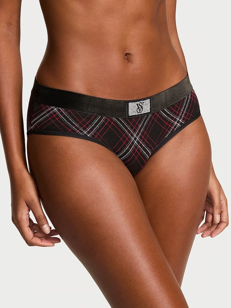 Logo Cotton Shine Patch Velvet Hiphugger Panty
