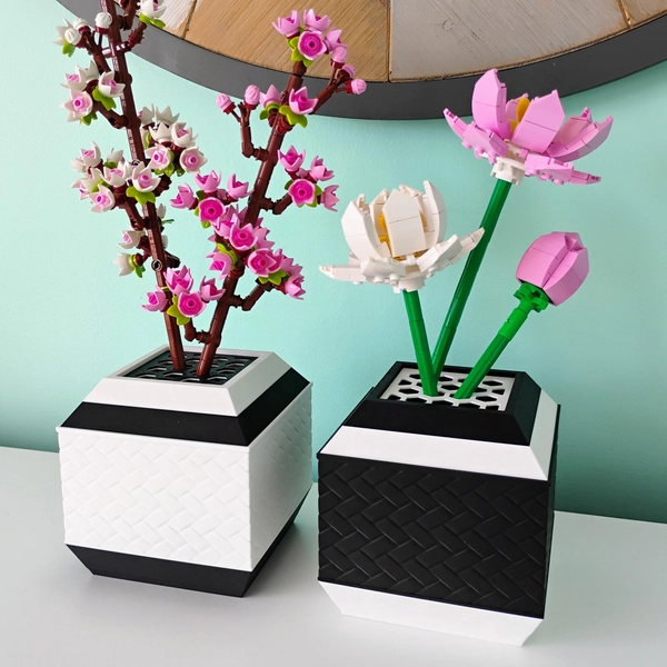 Vase for LEGO® Botanical Flowers | Modern Herringbone Design
