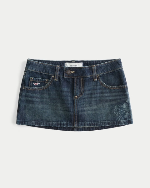 Ultra Low-Rise Dark Wash Floral Print Micro Mini Skort