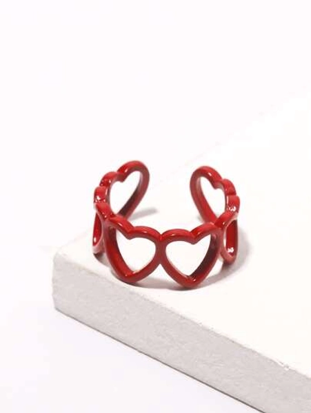 1pc European And American Style Vintage Alloy Hollow Out Heart Adjustable Open Ring For Women, Holiday Gift, Daily Use Valentines,Mom,Mother,Mother's Day,Gift