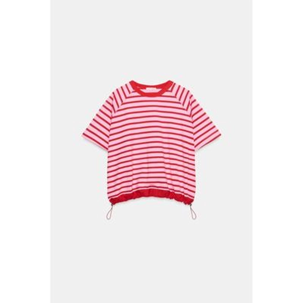 Zara - Striped T-Shirt With Stoppers - Pink - L - Woman