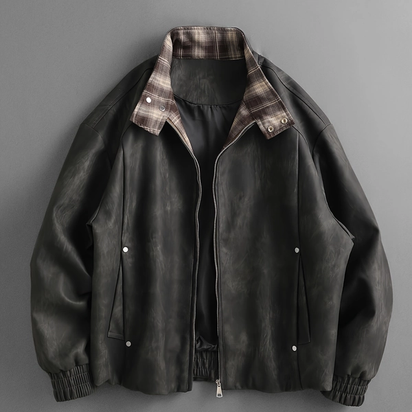 Men's Vintage Washed Leather Jacket - Full-Zip Front Closure, Beige/ Brown/Black/Gray/White/, Business Casual & Motorcycle Riding Coat with Lining - Heavy-Duty Zipper Jacket for Everyday & Formal Wear, Jacket for Men High Quality